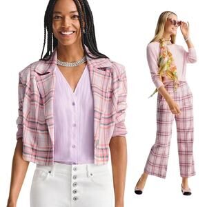 CAbi Playdate Crop Jacket + Pant Set, Plaid Cheer Pink M - Coquette, Preppy, Fun
